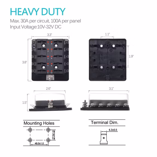 8 Way LED Illuminated Automotive Blade Fuse Holder Box 10-Circuit Fuse Block with Cover