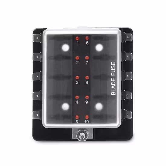8 Way LED Illuminated Automotive Blade Fuse Holder Box 10-Circuit Fuse Block with Cover